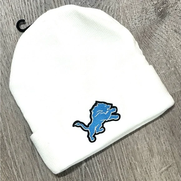 Detroit Lions White Beanie with Blue Lions Logo - Picture 1 of 3
